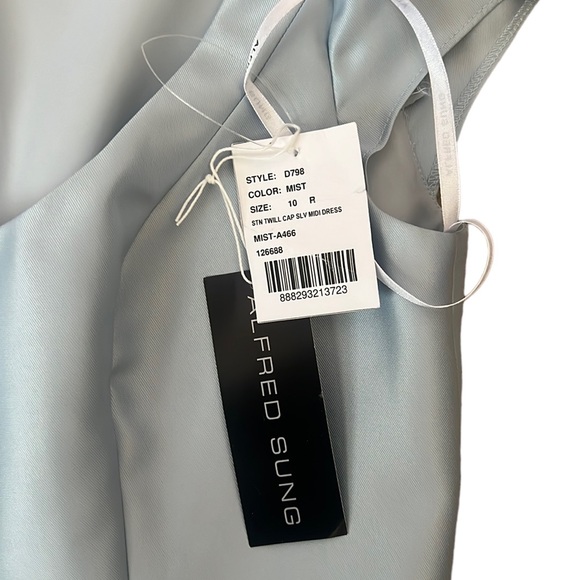 SOLD -NWT Alfred Sung Full Skirt Satin Midi Cocktail Dress Mist 10R Reg. $206 - Picture 8 of 12